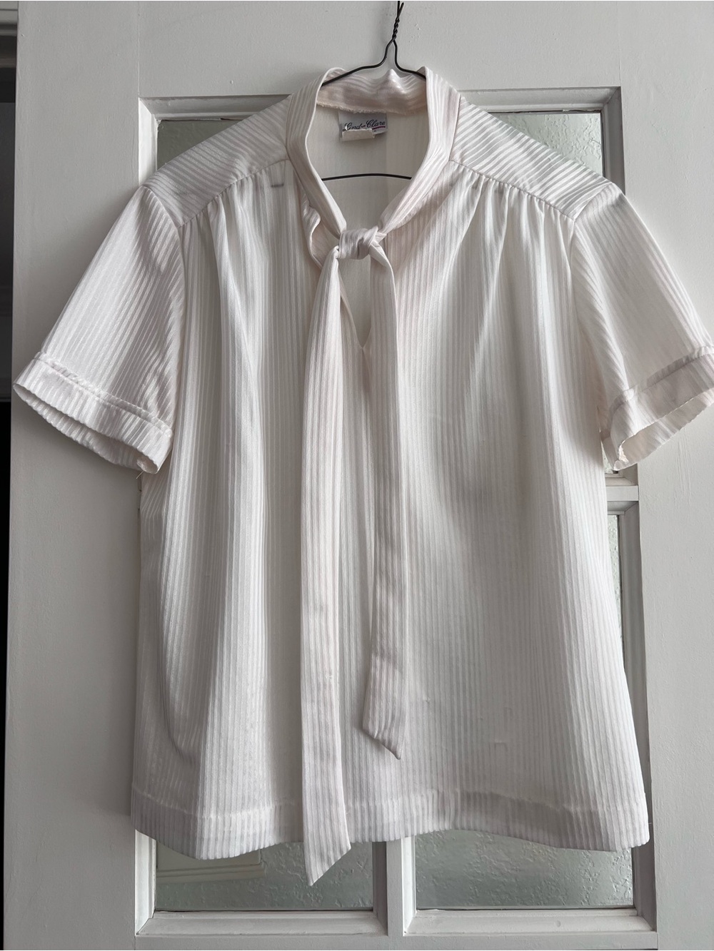 Vintage White Short-Sleeve Tie-Neck Shirt